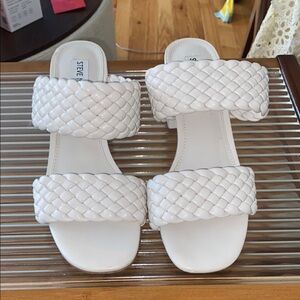 Steve Madden White Double Strap Braided Sandals